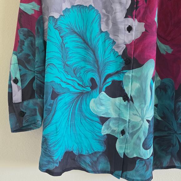 *NWT The Kit Annie Button Up Shirt Tunic Size 2X Floral Oversized Viscose Satin - Picture 6 of 10